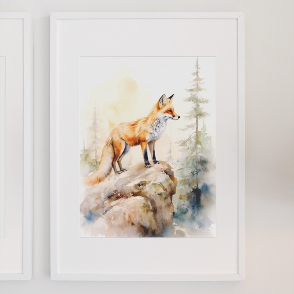 Watercolor Floral Red Fox Portrait Wall Art Illustration Print Poster Unframed - Picture 3 of 6